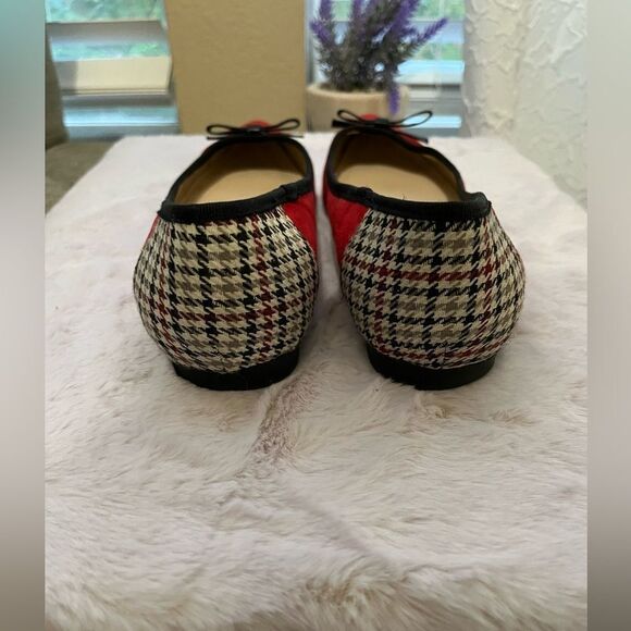Unisa Classic Ballet Flats Red Suede Black Patent Leather Bow Plaid Back SZ 7.5 - Picture 3 of 6